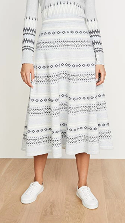 Shop Adam Lippes Fair Isle Knit Midi Skirt In Light Grey Multi