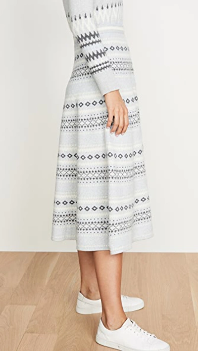 Shop Adam Lippes Fair Isle Knit Midi Skirt In Light Grey Multi