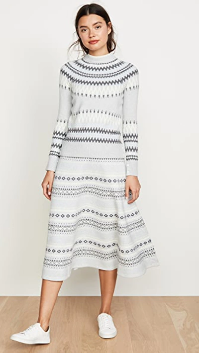 Shop Adam Lippes Fair Isle Knit Midi Skirt In Light Grey Multi