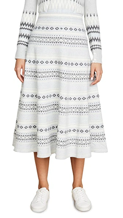 Shop Adam Lippes Fair Isle Knit Midi Skirt In Light Grey Multi