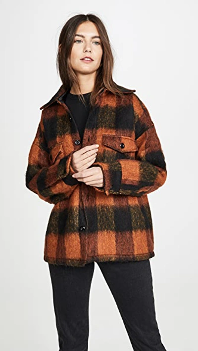 Anine Bing Samone Plaid Wool & Mohair Jacket In Orange | ModeSens