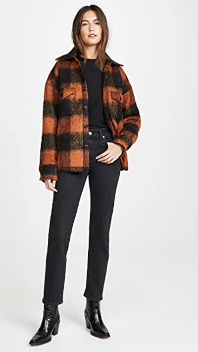 Shop Anine Bing Samone Jacket In Orange Plaid