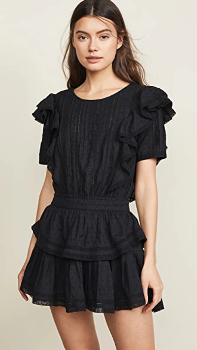 Loveshackfancy Natasha Ruffled Cotton Mini Dress In Black | ModeSens