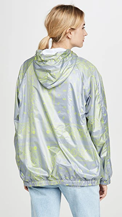 Shop Natasha Zinko Printed Hooded Sport Jacket In Grey/citron