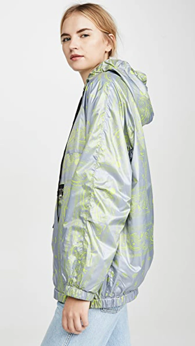 Shop Natasha Zinko Printed Hooded Sport Jacket In Grey/citron