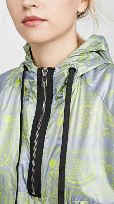 Shop Natasha Zinko Printed Hooded Sport Jacket In Grey/citron