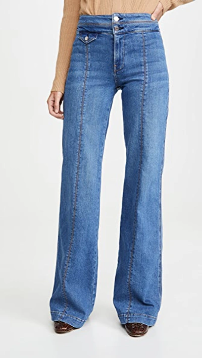 Shop Veronica Beard Jean Ember Wide Leg Jeans With Seam Detail In Powdered Ocean