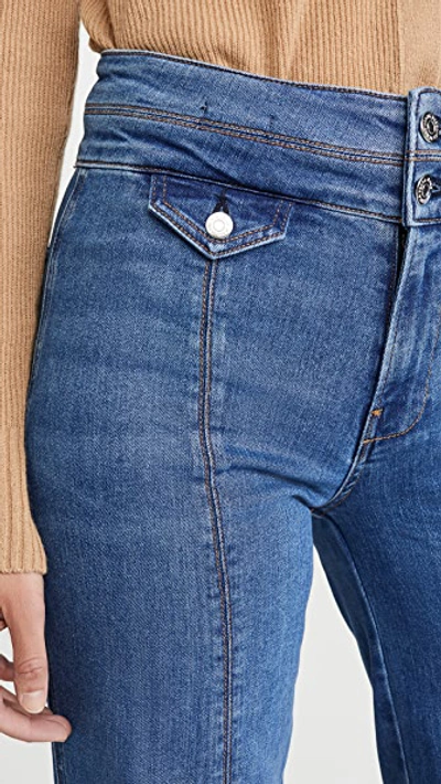 Shop Veronica Beard Jean Ember Wide Leg Jeans With Seam Detail In Powdered Ocean