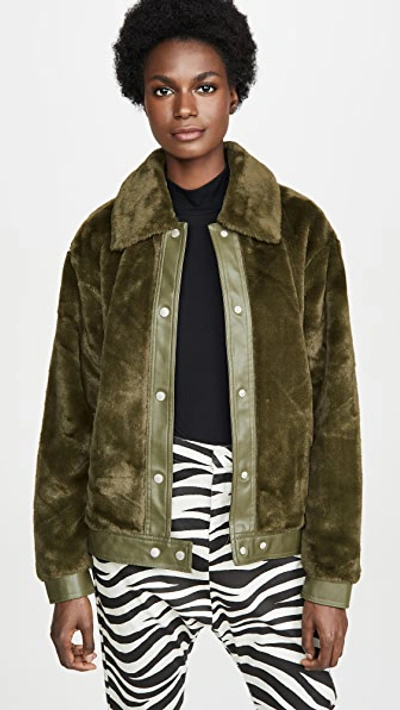 Shop Avec Les Filles Faux Fur Trucker Jacket In Olive