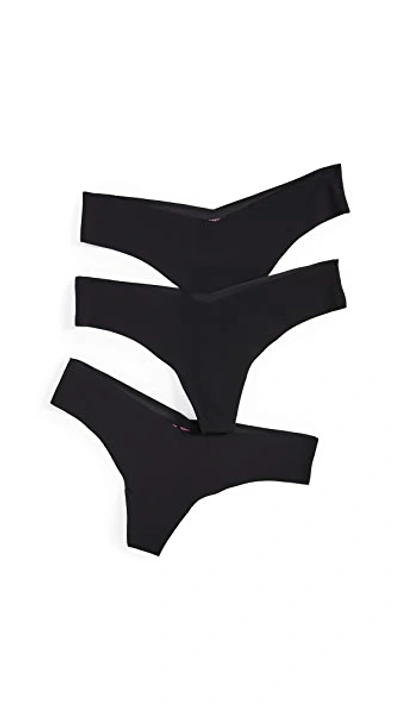 Commando Set Of Three Stretch Thongs In Black/black/black
