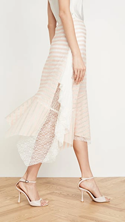 Shop Anais Jourden Sheer Striped Lace Skirt With Side Ruffles In Pink Multi