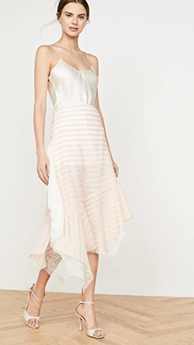 Shop Anais Jourden Sheer Striped Lace Skirt With Side Ruffles In Pink Multi