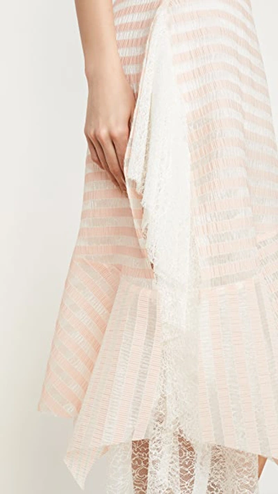 Shop Anais Jourden Sheer Striped Lace Skirt With Side Ruffles In Pink Multi