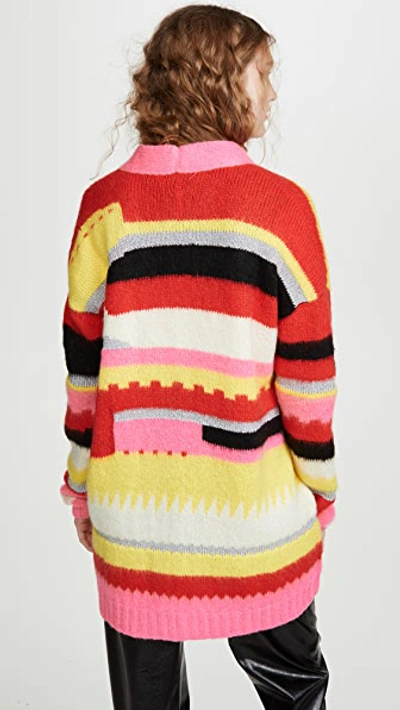 Shop Msgm Striped Cardigan In Yellow