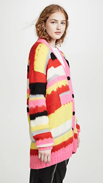 Shop Msgm Striped Cardigan In Yellow