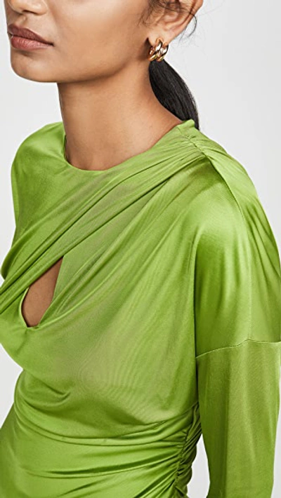 Shop Versace Draped Long Sleeve Mini Dress In Green