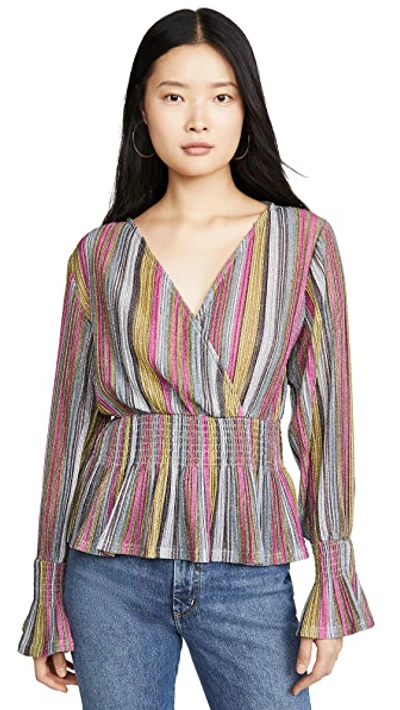 Shop Kendall + Kylie Smocked Waist Top In Yellow/pink