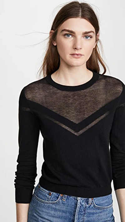 Shop Autumn Cashmere Shadow Stripe Yoke Crew Sweater In Black