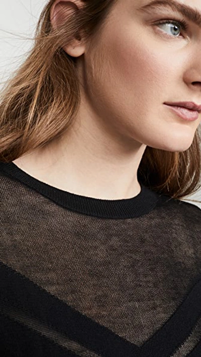 Shop Autumn Cashmere Shadow Stripe Yoke Crew Sweater In Black