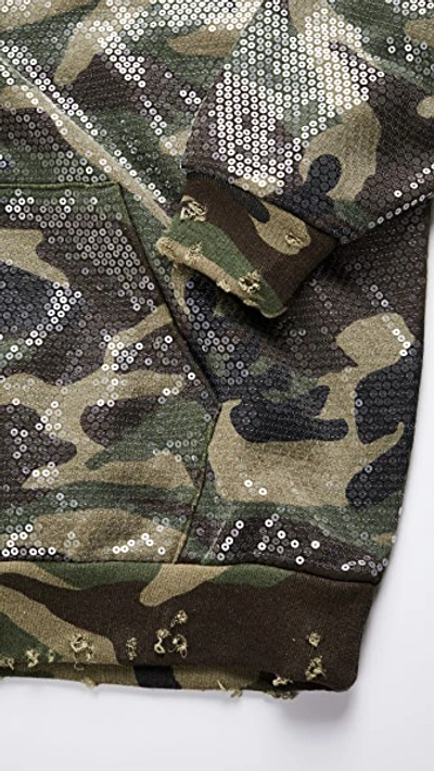 Sequined Distressed Camouflage print Cotton And Lyocell blend Hoodie In Green