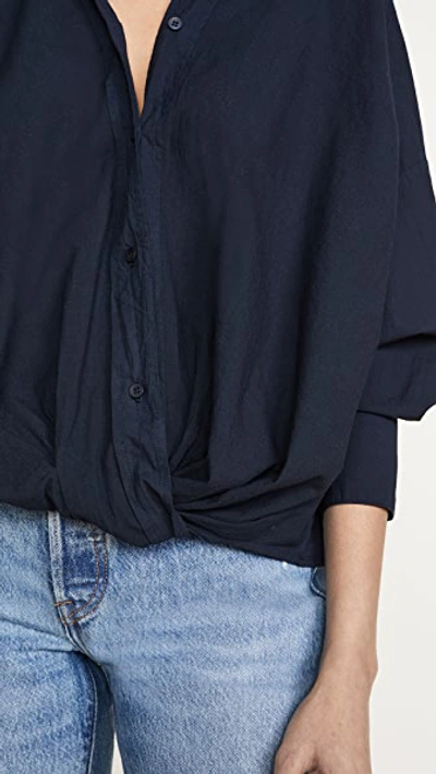 Shop Stateside Poplin Twist Front Shirt In Navy