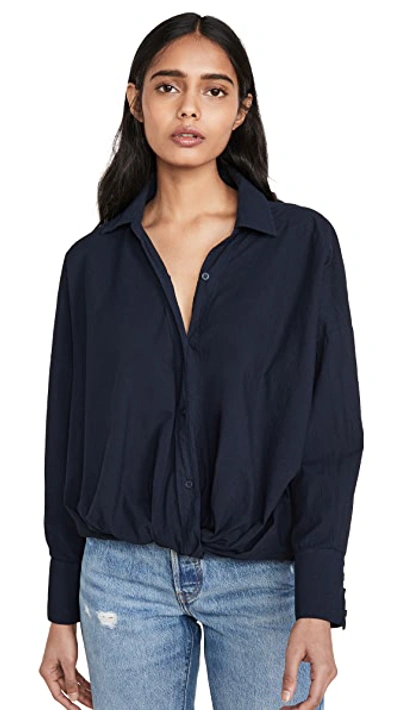 Shop Stateside Poplin Twist Front Shirt In Navy