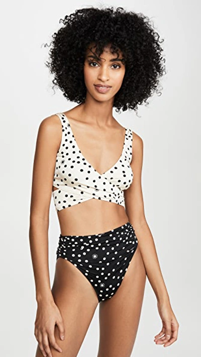 Shop Stella Mccartney Draped High Waist Bikini Bottoms In Black/cream