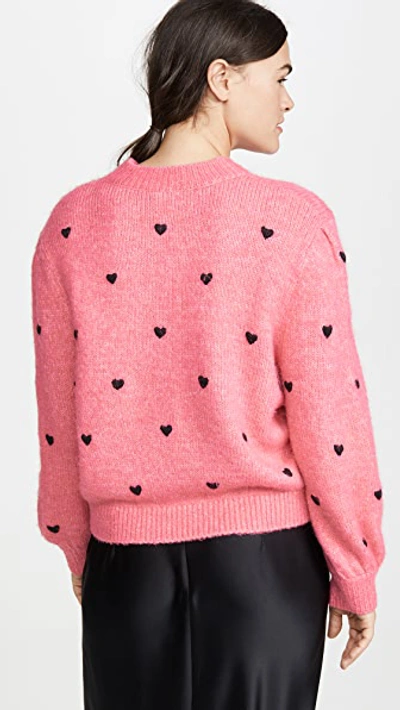 Shop Rixo London Ariana Pullover In Pink Black Heart Embroidery