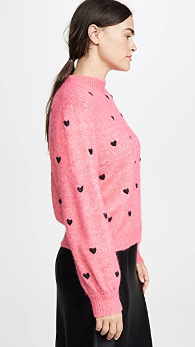 Shop Rixo London Ariana Pullover In Pink Black Heart Embroidery