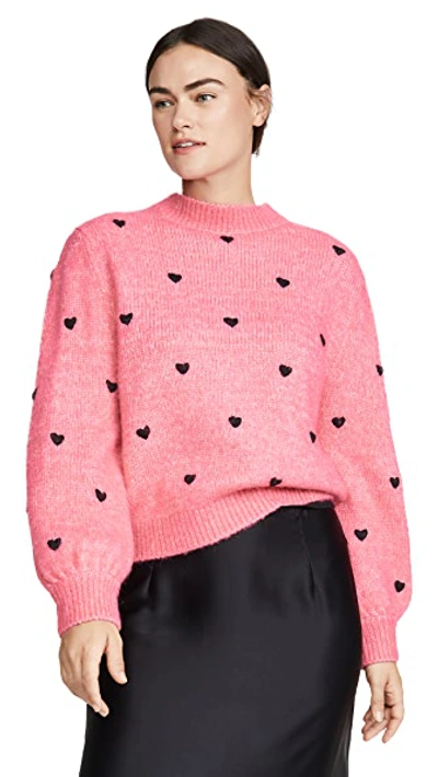 Shop Rixo London Ariana Pullover In Pink Black Heart Embroidery