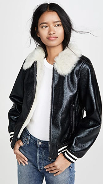 Shop Mother The Faux Fur Moto Jacket In Whiskey Lullaby