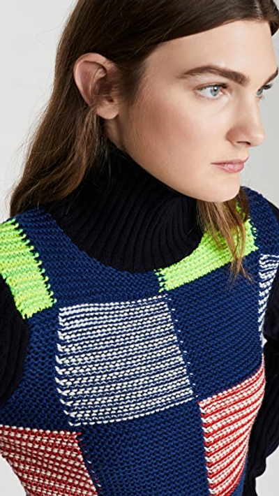 Shop Victoria Beckham Patchwork Polo Neck Sweater In Navy Multi