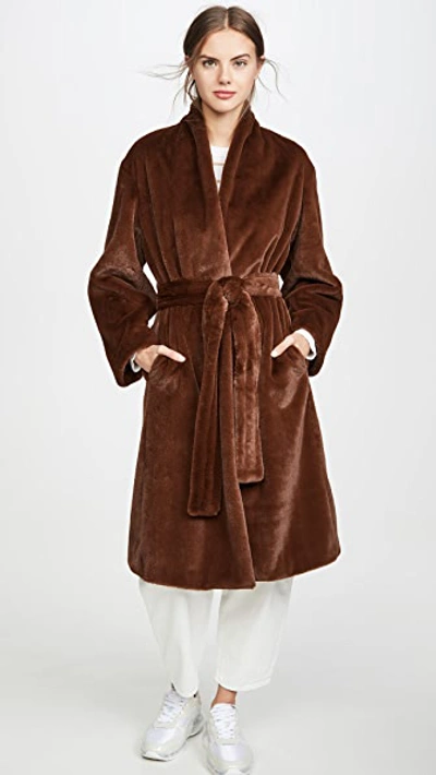 Shop Vince Long Plush Coat In Mahogany