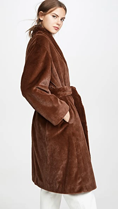 Vince Textured Belted Coat In Mahogany, Belted Faux Fur Coat Vince