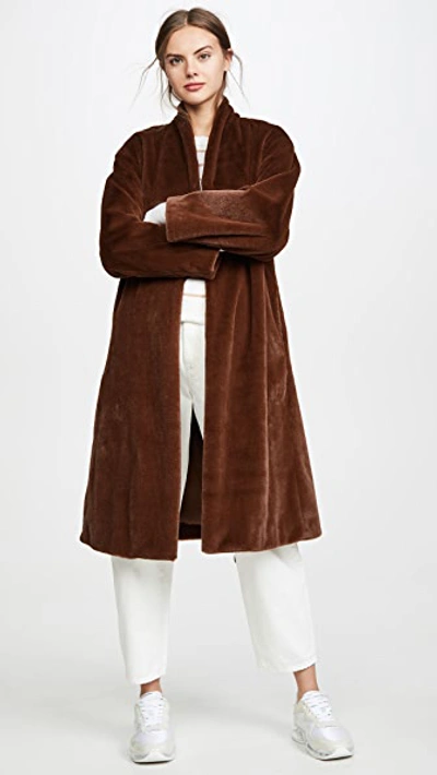 Shop Vince Long Plush Coat In Mahogany