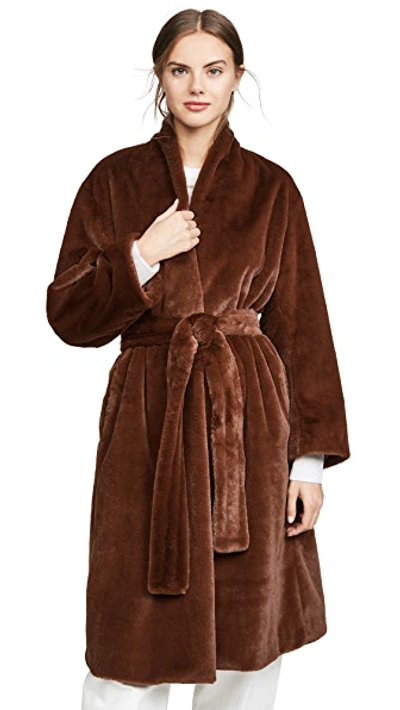 Shop Vince Long Plush Coat In Mahogany