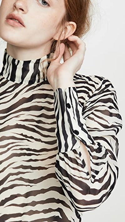 Shop Nili Lotan Mock Neck Top In Small Ivory Tiger Print