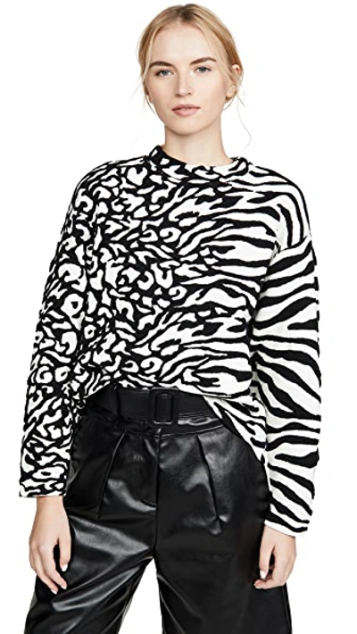Shop Proenza Schouler White Label Animal Jacquard Cropped Pullover In White/black