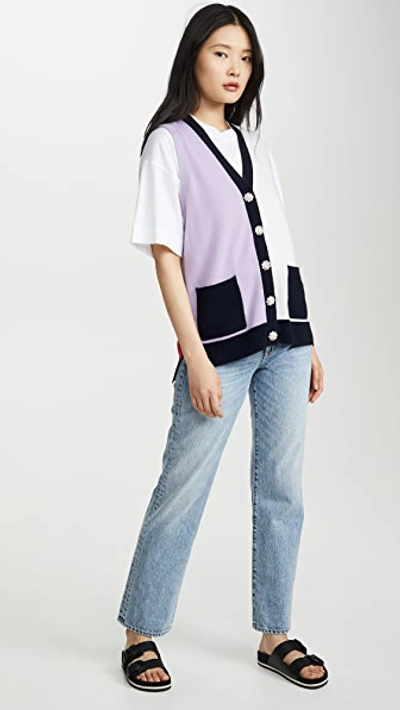 Shop Ganni Cashmere Cardigan Vest In Multicolor