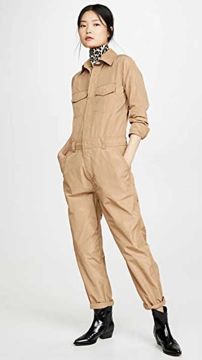 Shop Ganni Recycled Polyester Jumpsuit In Tannin