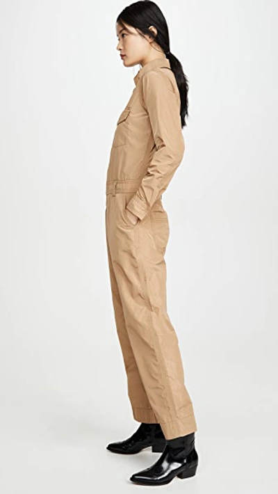 Shop Ganni Recycled Polyester Jumpsuit In Tannin