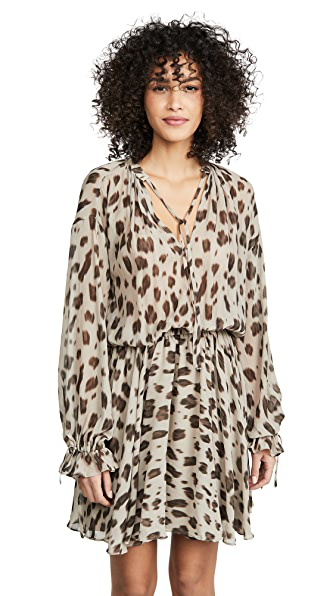 Anine Bing Elliana Leopard Print Long Sleeve Silk Chiffon Dress In ...