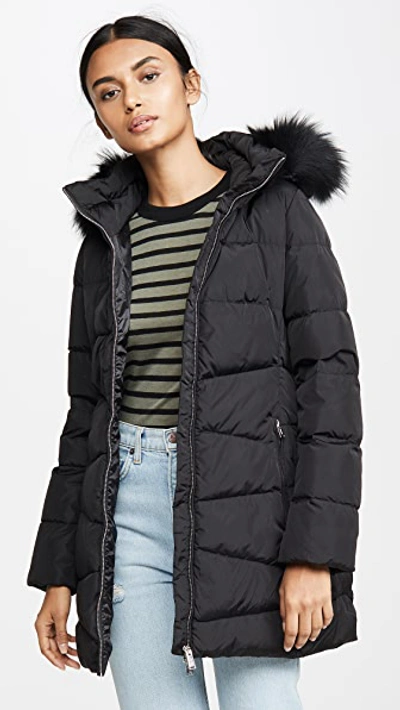 Shop Add Down Coat With Detachable Fur Hood In Black