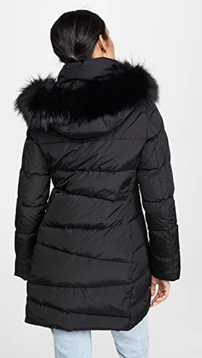 Shop Add Down Coat With Detachable Fur Hood In Black