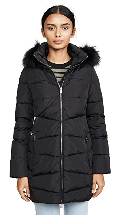 Shop Add Down Coat With Detachable Fur Hood In Black