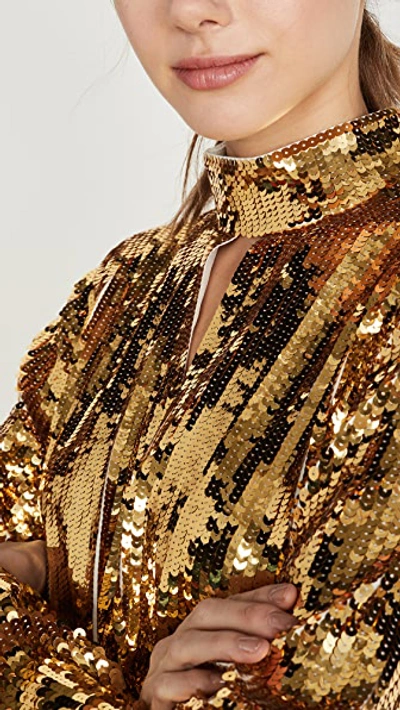 Shop Tibi Split Neck Sequin Dress In Ivory/gold Multi