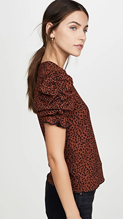 Shop Moon River Ruched Sleeve Tee In Rust/black