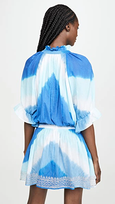 Shop Juliet Dunn Tie Dye Blouson Cover Up Dress In Blue/turquoise/silver