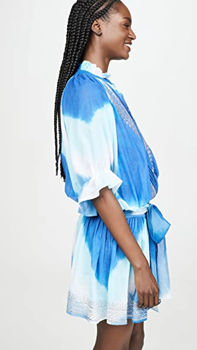 Shop Juliet Dunn Tie Dye Blouson Cover Up Dress In Blue/turquoise/silver
