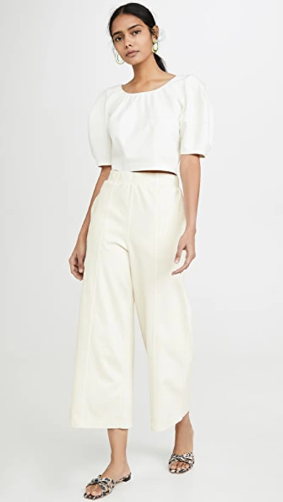 Shop Stateside Ponte Cropped Wide Leg Pants In Cream